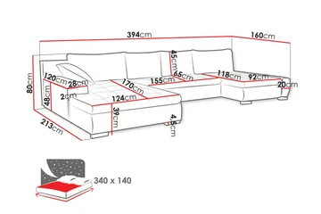 Gammel Sovesofa Dobbel Divan 4-Seter - Beige - Møbler - Sofaer - Sovesofaer - U sovesofa