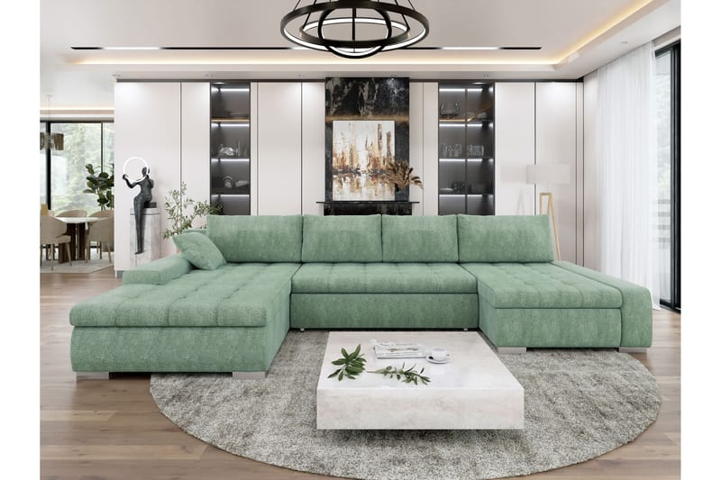 Gammel Sovesofa Dobbel Divan 4-Seter - Grønn - Møbler - Sofaer - Sovesofaer - U sovesofa