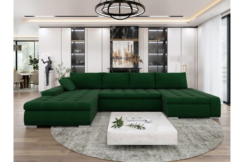 Gammel Sovesofa Dobbel Divan 4-Seter - Grønn - Møbler - Sofaer - Sovesofaer - U sovesofa