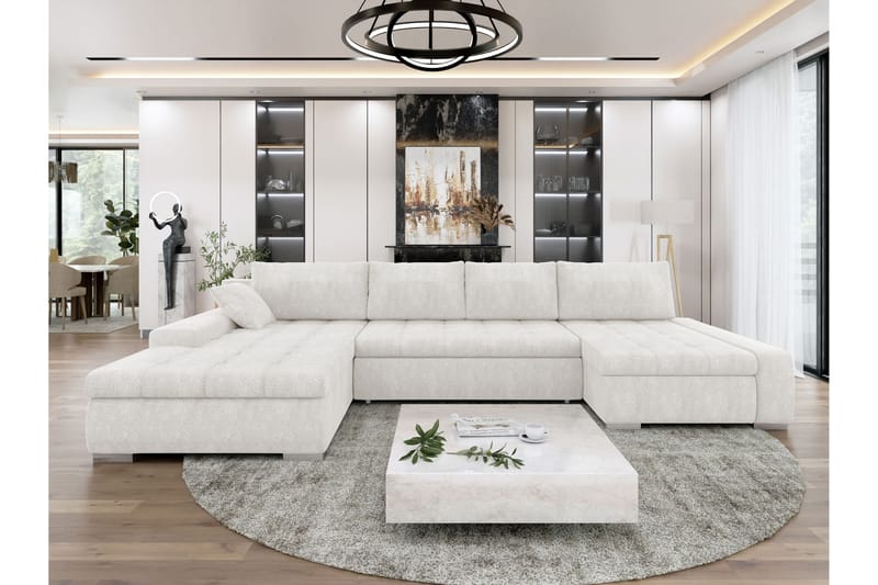 Gammel Sovesofa Dobbel Divan 4-Seter - Hvit - Møbler - Sofaer - Sovesofaer - U sovesofa