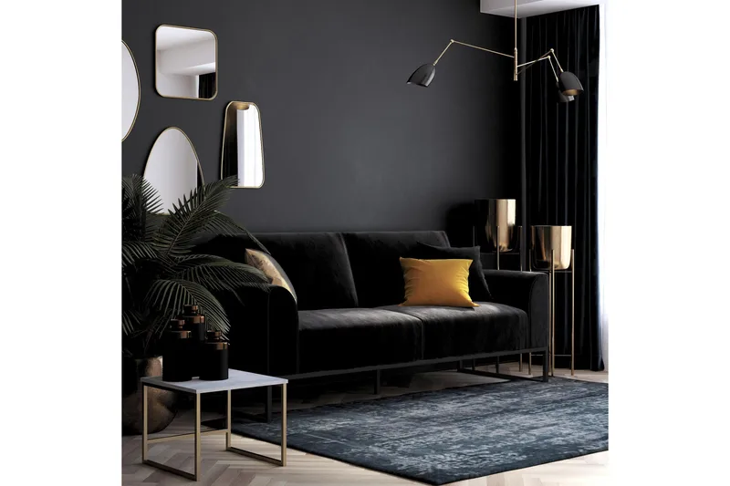 Gonxhe 2-seter Rektangulær Sovesofa 113x179 cm i Fløyel - Sort - Møbler - Sofaer - Sovesofaer - 2 seters sovesofa
