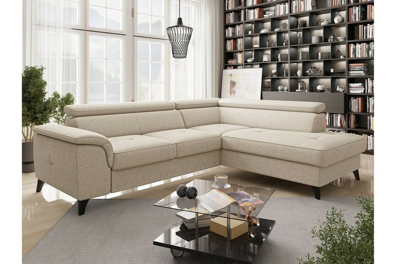 Graystone 3-seter Høyre Hjørnesovesofa med Oppbevaring i Stoff - Beige - Møbler - Sofaer - Sovesofaer - Langsgående sovesofa