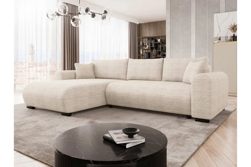 Handda 3-seters Venstrevendt Sovesofa med Sjeselong i Stoff - Beige - Møbler - Sofaer - Sovesofaer - Sovesofa divan