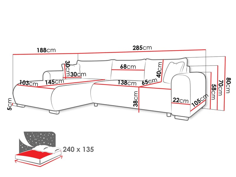 Handda 4-seters Divansofa Venstre - Møbler - Sofaer - Sovesofaer - Hjørnesovesofa