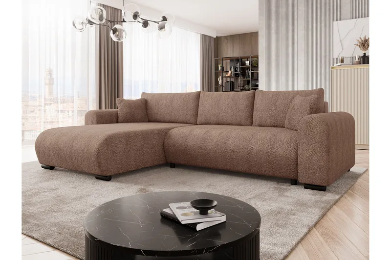 Handda Sovesofa med Sjeselong 3-seter i Bouclé - Rosa - Møbler - Sofaer - Sovesofaer - Sovesofa divan