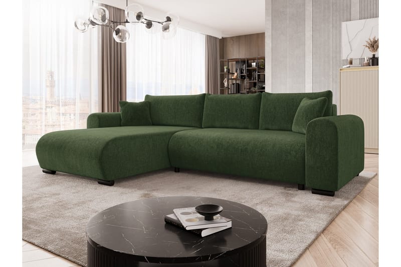 Handda Sovesofa med Sjeselong 3-seter i Chenille - Grønn - Møbler - Sofaer - Sovesofaer - Sovesofa divan