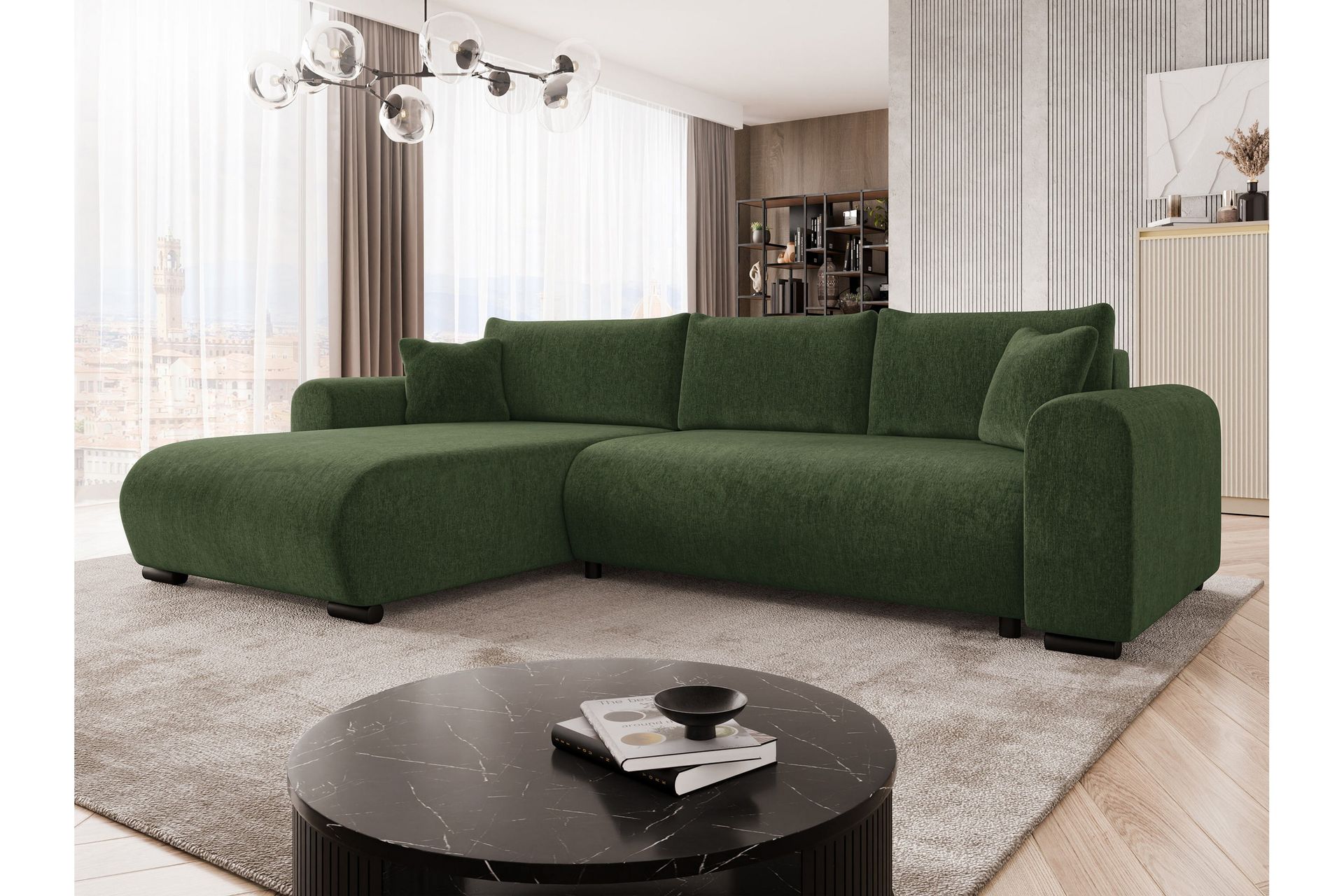 Handda Sovesofa med Sjeselong 3-seter i Chenille - Grønn - Møbler - Sofaer - Sovesofaer - Sovesofa divan