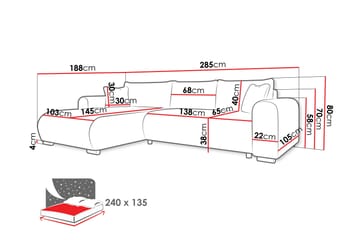 Handda Sovesofa med Sjeselong 3-seter i Chenille - Hvit - Møbler - Sofaer - Sovesofaer - Sovesofa divan
