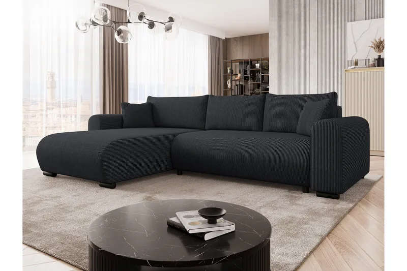 Handda Sovesofa med Sjeselong 3-seter i Manchester - Svart - Møbler - Sofaer - Sovesofaer - Sovesofa divan