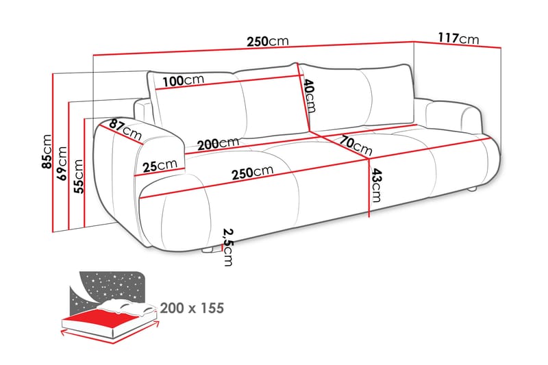Handu Sovesofa 3-Seter - Hvit - Møbler - Sofaer - Sovesofaer - 3 seters sovesofa
