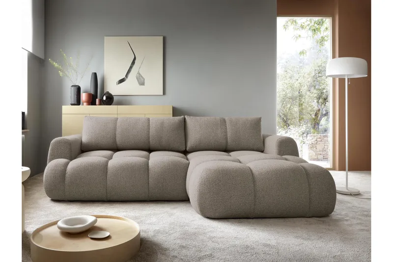 Handu Sovesofa med Sjeselong 3-seter i Bouclé - Brun - Møbler - Sofaer - Sovesofaer - Sovesofa divan