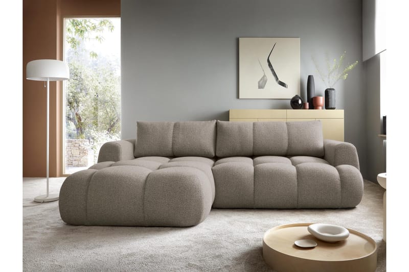 Handu Sovesofa med Sjeselong 3-seter i Bouclé - Brun - Møbler - Sofaer - Sovesofaer - Sovesofa divan