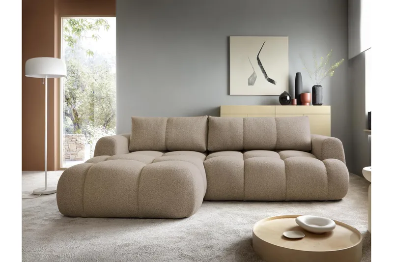 Handu Sovesofa med Sjeselong 3-seter i Bouclé - Brun - Møbler - Sofaer - Sovesofaer - Sovesofa divan