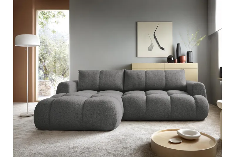 Handu Sovesofa med Sjeselong 3-seter i Bouclé - Mørkegrå - Møbler - Sofaer - Sovesofaer - Sovesofa divan