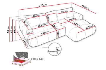 Handu Sovesofa med Sjeselong 3-seter i Bouclé - Mørkegrå - Møbler - Sofaer - Sovesofaer - Sovesofa divan