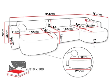 Hanish Sovesofa med dobbel sjeselong 5-seter - Beige - Møbler - Sofaer - Sovesofaer - U sovesofa