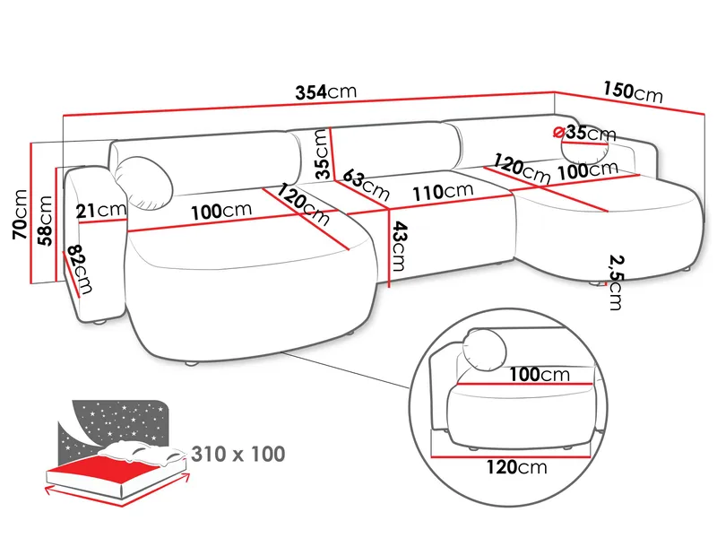 Hanish Sovesofa med dobbel sjeselong 5-seter - Beige - Møbler - Sofaer - Sovesofaer - U sovesofa