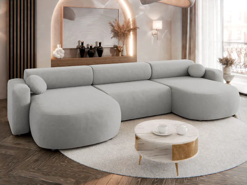 Hanish Sovesofa med dobbel sjeselong 5-seter - Grå - Møbler - Sofaer - Sovesofaer - U sovesofa