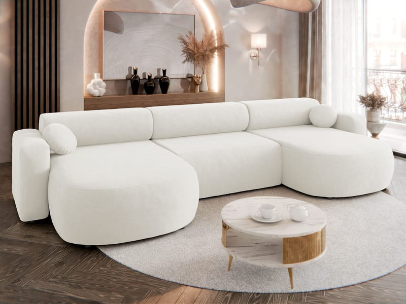 Hanish Sovesofa med dobbel sjeselong 5-seter - Hvit - Møbler - Sofaer - Sovesofaer - U sovesofa