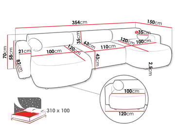 Hanish Sovesofa med dobbel sjeselong 5-seter - Hvit - Møbler - Sofaer - Sovesofaer - U sovesofa