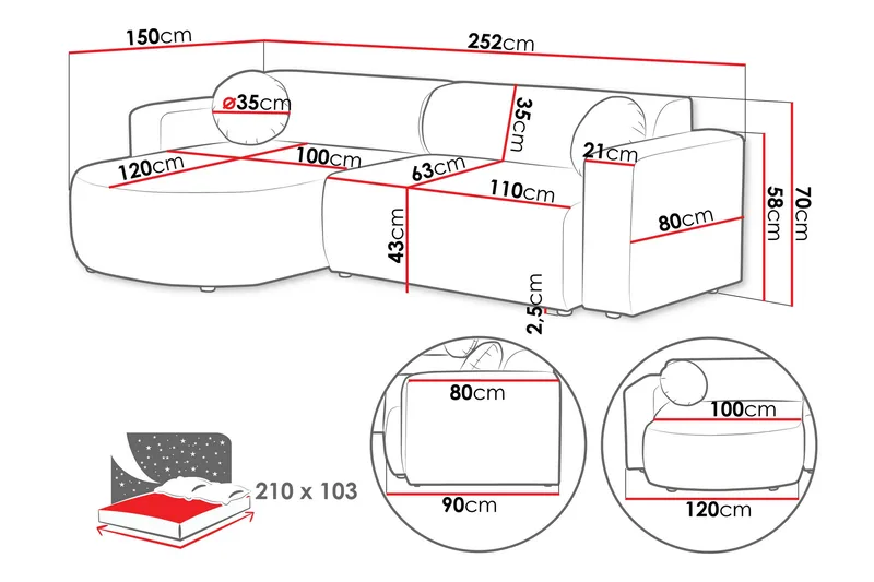 Hanish Sovesofa med Sjeselong 3-seter i Plysj - Beige - Møbler - Sofaer - Sovesofaer - Sovesofa divan
