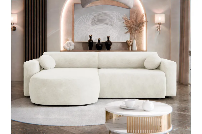 Hanish Sovesofa med Sjeselong 3-seter i Plysj - Beige - Møbler - Sofaer - Sovesofaer - Sovesofa divan