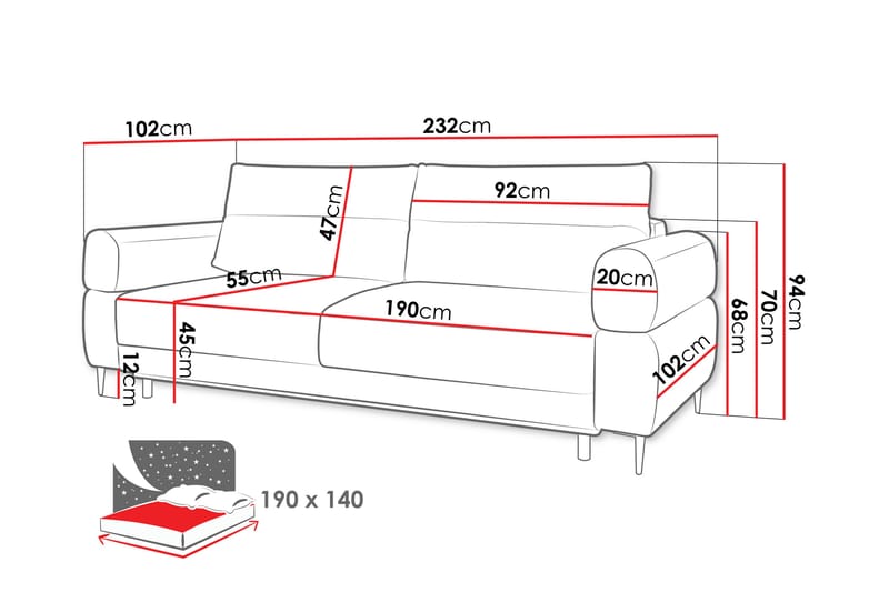 Hawara Sovesofa 2-Seter - Grå - Møbler - Sofaer - Sovesofaer - 2 seters sovesofa
