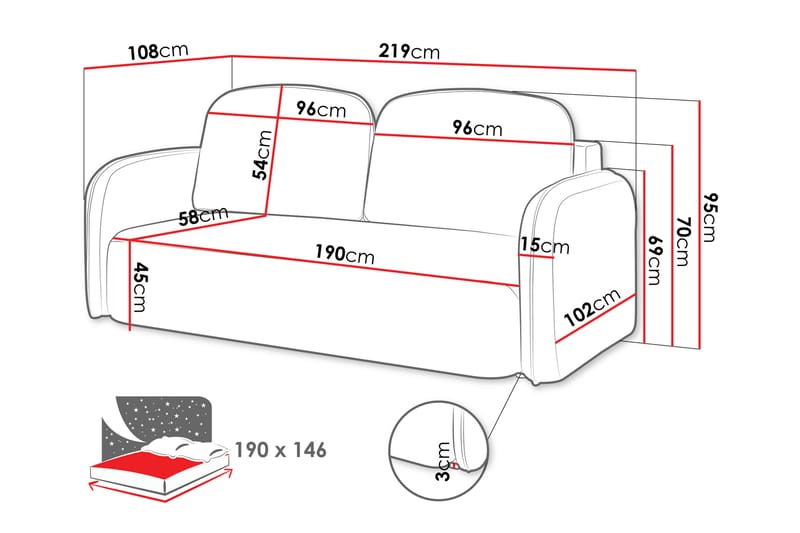 Hemanti Sovesofa 2-Seter - Rosa - Møbler - Sofaer - Sovesofaer - 2 seters sovesofa