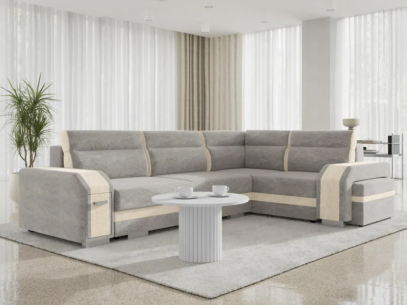 hjørnesofa Assan Nazar 225.03 + Nazar 225.01 Høyrevendt - grå, beige - Møbler - Sofaer - Sovesofaer - Hjørnesovesofa