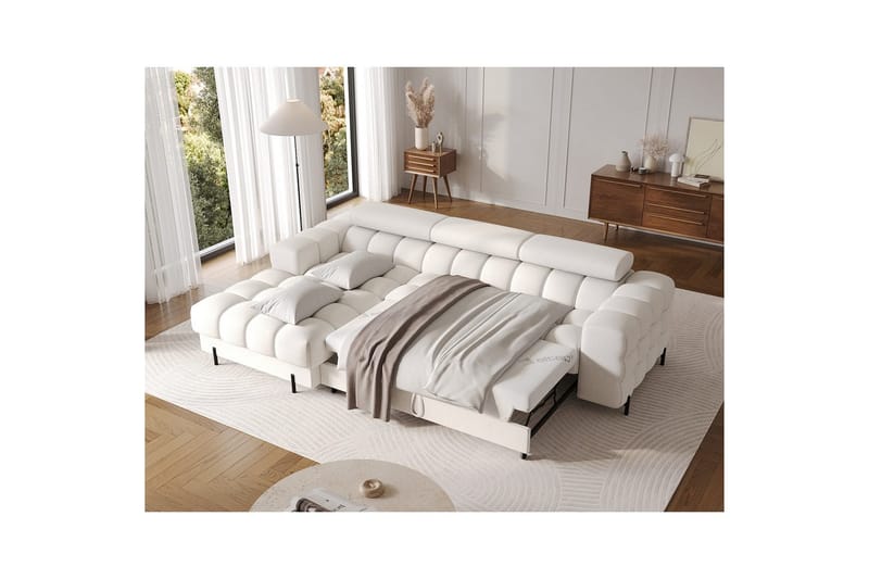 Hjørnesofa Eltap Felro 285x181x93 cm - Amore 01, Hvit, Venstre - Møbler - Sofaer - Sovesofaer - Sovesofa divan