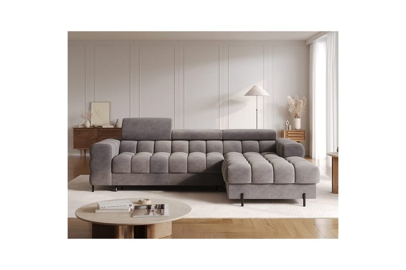 Hjørnesofa Eltap Felro 285x181x93 cm - Aura 04, Grå, Høyre - Møbler - Sofaer - Sovesofaer - Sovesofa divan