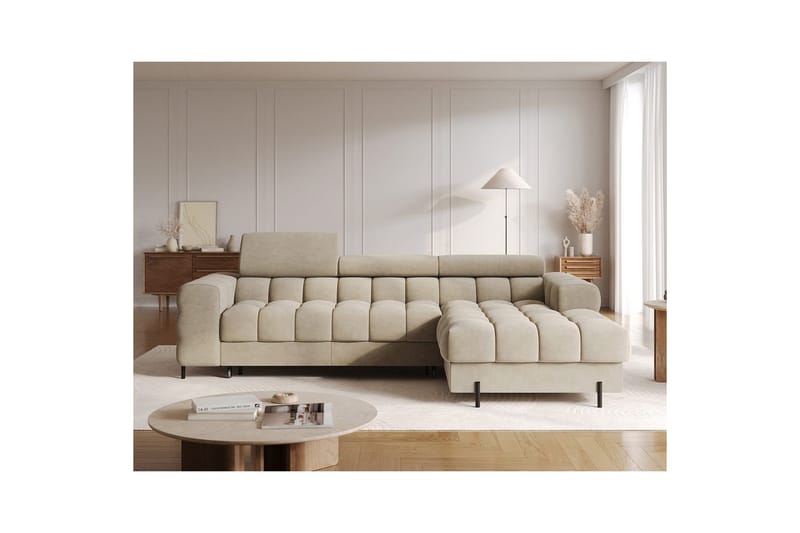 Hjørnesofa Eltap Felro 285x181x93 cm - Aura 18, Beige, Høyre - Møbler - Sofaer - Sovesofaer - Sovesofa divan