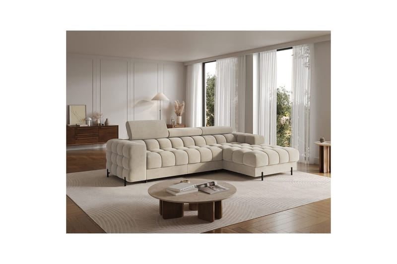 Hjørnesofa Eltap Felro 285x181x93 cm - Aura 18, Beige, Høyre - Møbler - Sofaer - Sovesofaer - Sovesofa divan