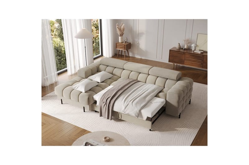 Hjørnesofa Eltap Felro 285x181x93 cm - Aura 18, Beige, Venstre - Møbler - Sofaer - Sovesofaer - Sovesofa divan