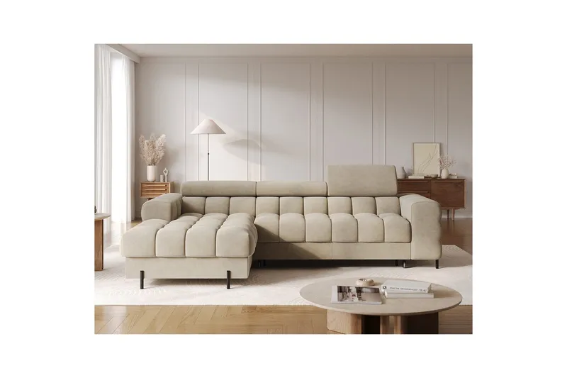 Hjørnesofa Eltap Felro 285x181x93 cm - Aura 18, Beige, Venstre - Møbler - Sofaer - Sovesofaer - Sovesofa divan