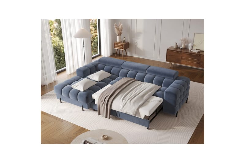 Hjørnesofa Eltap Felro 285x181x93 cm - Aura 40, Blå, Venstre - Møbler - Sofaer - Sovesofaer - Sovesofa divan