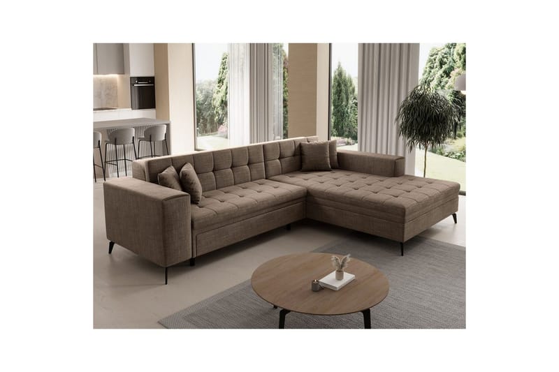Hjørnesofa Eltap Solange 292x196x84 cm - Berlin 03, Beige, Høyre - Møbler - Sofaer - Sovesofaer - Sovesofa divan
