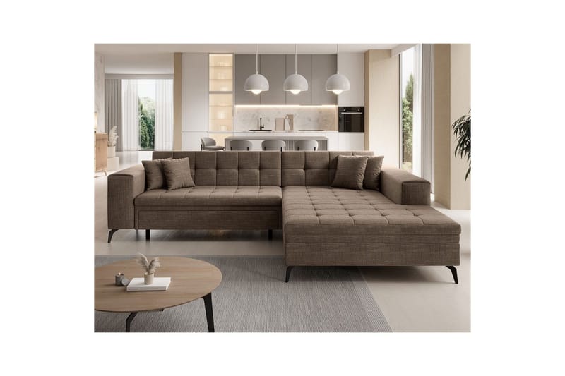 Hjørnesofa Eltap Solange 292x196x84 cm - Berlin 03, Beige, Høyre - Møbler - Sofaer - Sovesofaer - Sovesofa divan