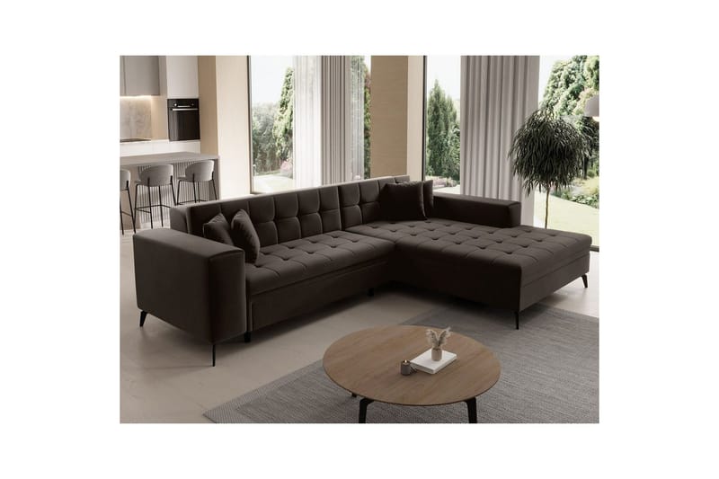 Hjørnesofa Eltap Solange 292x196x84 cm - Mat Velvet 29, Mørk brun, Høyre - Møbler - Sofaer - Sovesofaer - Sovesofa divan