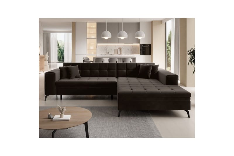 Hjørnesofa Eltap Solange 292x196x84 cm - Mat Velvet 29, Mørk brun, Høyre - Møbler - Sofaer - Sovesofaer - Sovesofa divan