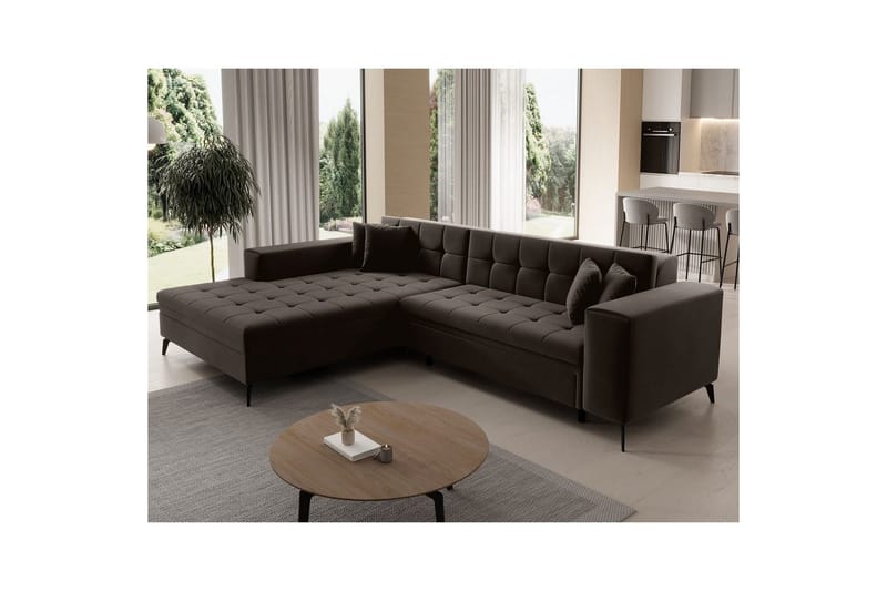 Hjørnesofa Eltap Solange 292x196x84 cm - Mat Velvet 29, Mørk brun, Venstre - Møbler - Sofaer - Sovesofaer - Sovesofa divan
