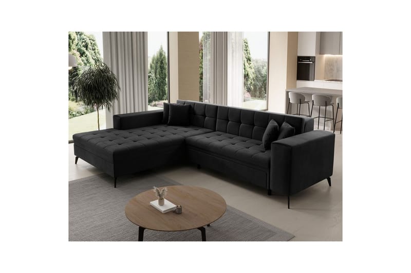 Hjørnesofa Eltap Solange 292x196x84 cm - Monolith 97, Mørk Grå, Venstre - Møbler - Sofaer - Sovesofaer - Sovesofa divan