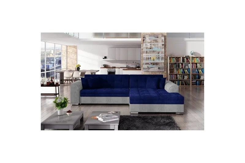 Hjørnesofa Eltap Sorento 296x194x78 cm, Kronos 09, Paros 05, Mørk Blå, Høyre