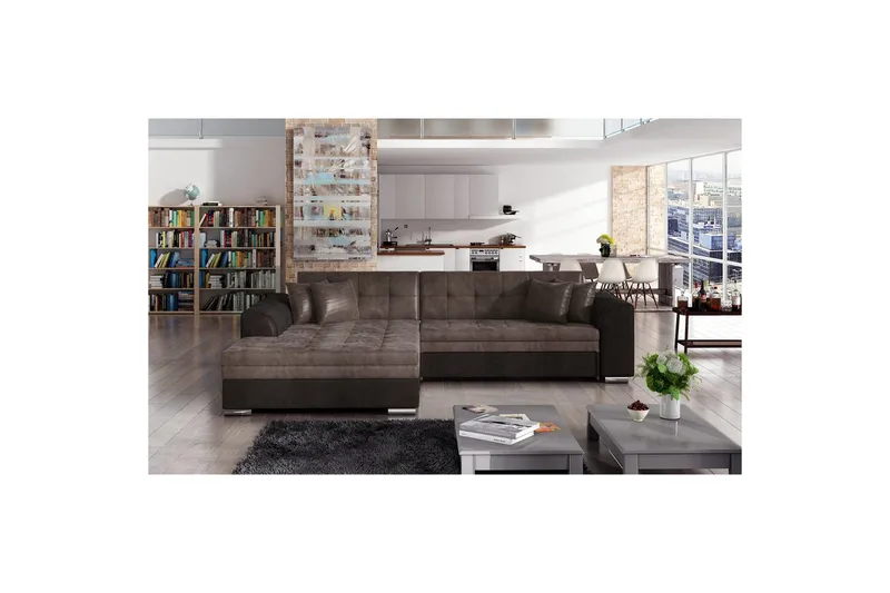 Hjørnesofa Eltap Sorento 296x194x78 cm, Monolith 09, Monolith 29, Brun, Venstre