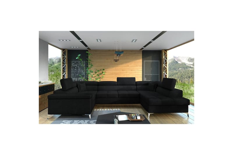 Hjørnesofa Eltap Thiago 342x208x88 cm - Kronos 07, Svart, Høyre - Møbler - Sofaer - Sovesofaer - Hjørnesovesofa