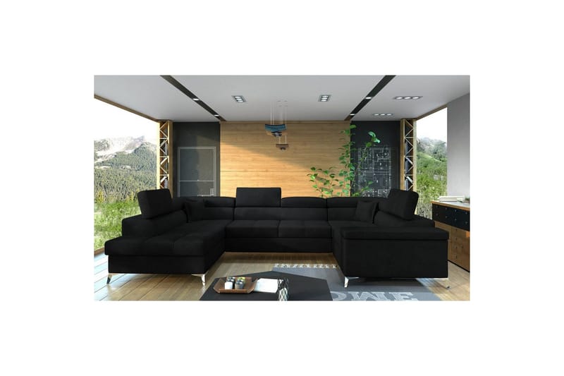 Hjørnesofa Eltap Thiago 342x208x88 cm - Kronos 07, Svart, Venstre - Møbler - Sofaer - Sovesofaer - Hjørnesovesofa