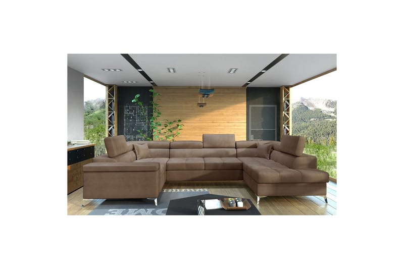 Hjørnesofa Eltap Thiago 342x208x88 cm - Monolith 09, Lys Brun, Høyre - Møbler - Sofaer - Sovesofaer - Hjørnesovesofa