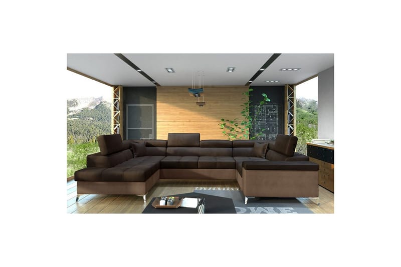Hjørnesofa Eltap Thiago 342x208x88 cm, Monolith 29, Monolith 09, Brun, Venstre
