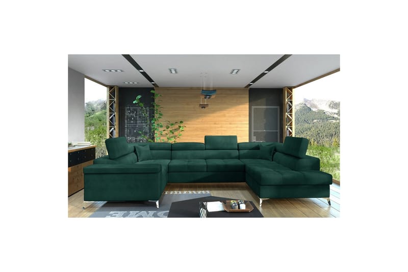 Hjørnesofa Eltap Thiago 342x208x88 cm - Monolith 37, Grønn, Høyre - Møbler - Sofaer - Sovesofaer - Hjørnesovesofa