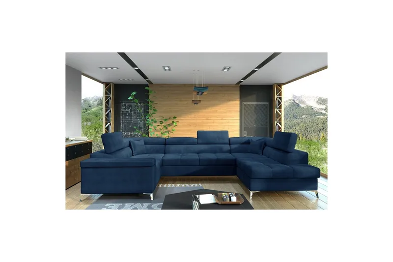 Hjørnesofa Eltap Thiago 342x208x88 cm - Monolith 77, Blå, Høyre - Møbler - Sofaer - Sovesofaer - Hjørnesovesofa
